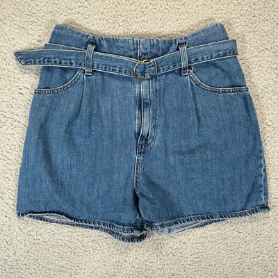 Uniqlo Jeans Jean Shorts Womens 23 Blue Belted Pleated High Rise Cotton  Denim
