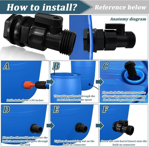 Rain Barrel Spigot Kit 4 Kit Water hose Shut-Off Ball Valve Plastic Garden Ho... - Picture 2 of 7