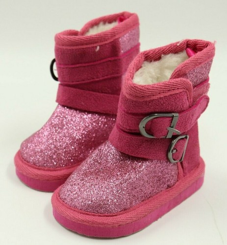Toys R Us Baby Girl Pink Glitter Faux Fur Lined Winter Boots Size 3 - Picture 3 of 6