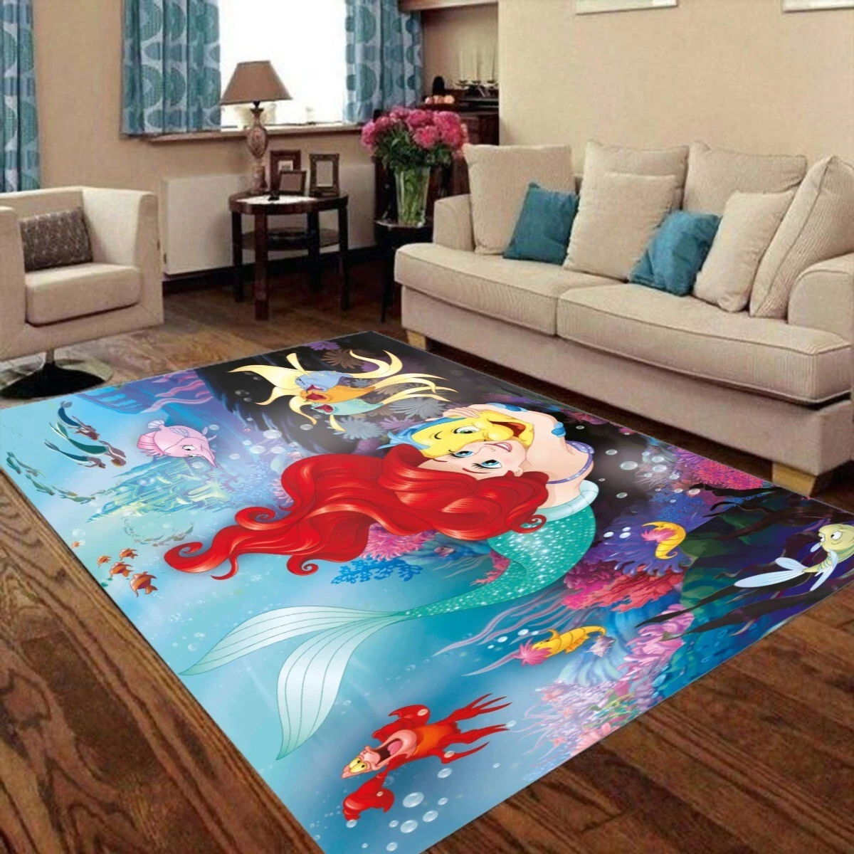 Little Mermaid Print Foldable Rectangular Floor Mat Rug