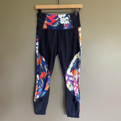 ATHLETA Tropical Precision Leggings Size Small Navy Blue Floral Mesh Panels Gym - Picture 4 of 23