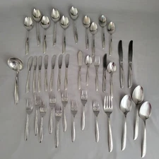 Lot 38 Pieces Oneida Community Stainless Flatware Twin Star Atomic Starburst MCM