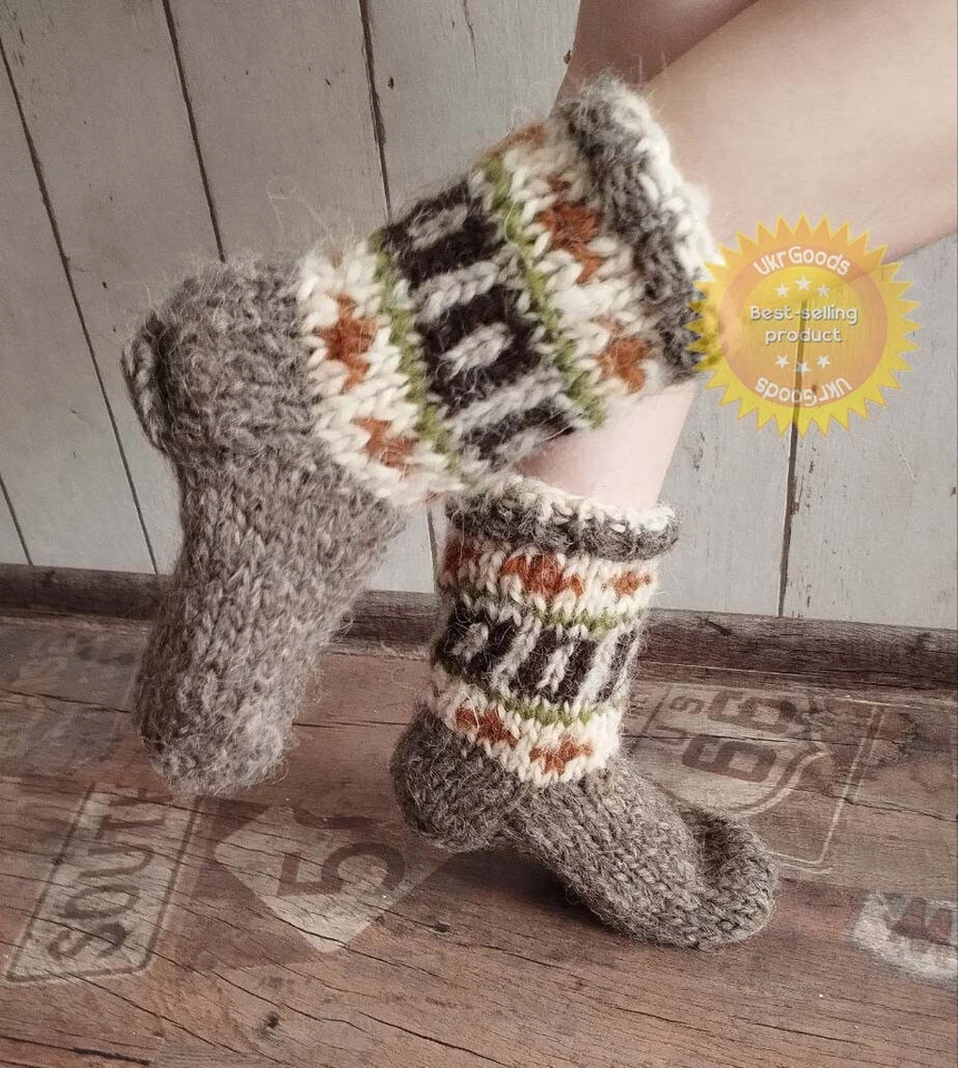 Calcetines únicos de lana de oveja 100 % naturales cálidos hechos a mano informales todas las tallas nuevos Foto 3 de 4