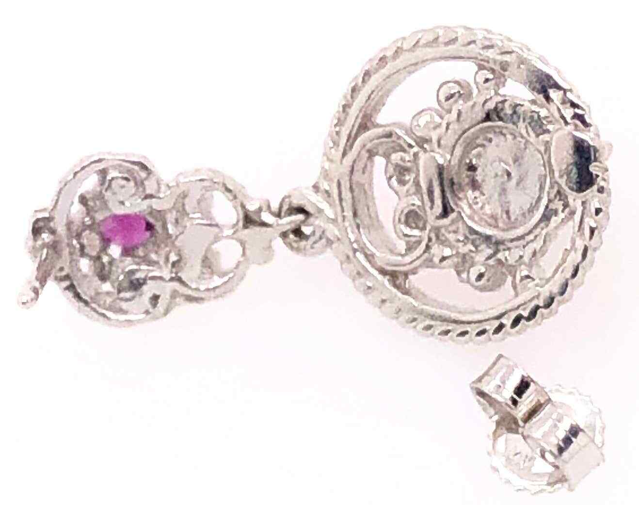 14 Karat White Gold Ruby Drop Dangle Earrings 101… - image 7