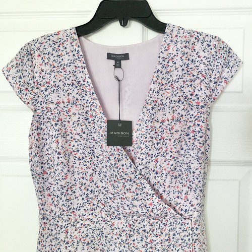 Madison Wrap Dress Pink Confetti Tie Waist Lined Women's Size Medium NWT $89 - Picture 2 of 8