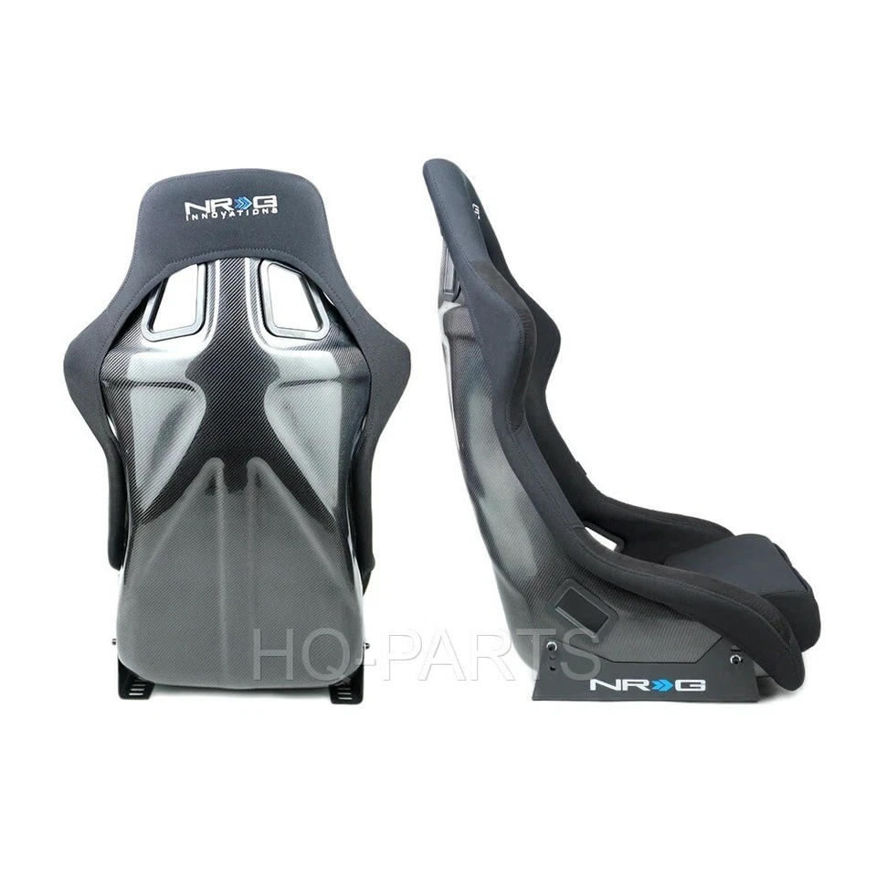 NRG BLACK CARBON FIBER FIXED BACK BUCKET RACING SEAT LARGE BLACK FABRIC & SUEDE - Image 2 of 4
