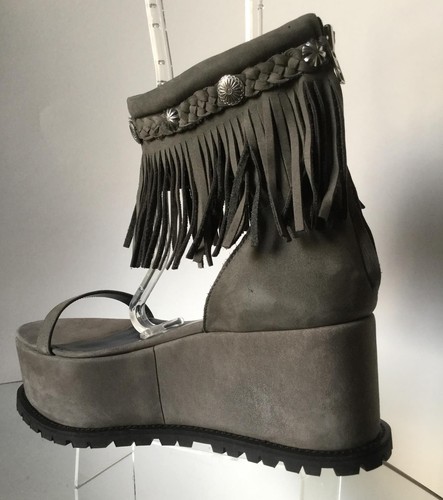 NUEVO SACAI Gray Fringe Ankle Strap Platform Sandalias (Talla 40) - MSRP $775 - Imagen 3 de 12