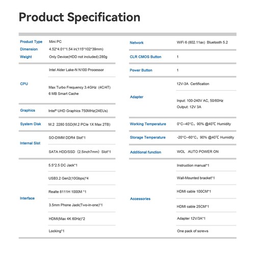 Beelink 12th Generation Intel Alder Lake-N100 Processor (up to 3.40GHz) Wi-11 Pr - 第 9/9 張圖片