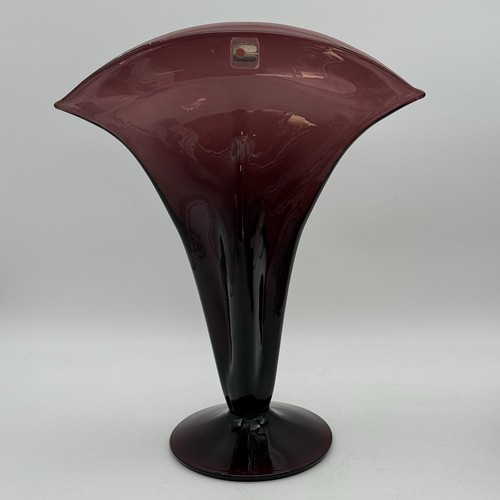 BLENKO Handmade Blown Glass Amethyst Purple Fan Vase Art Deco Style Vintage 90’s - Picture 5 of 17