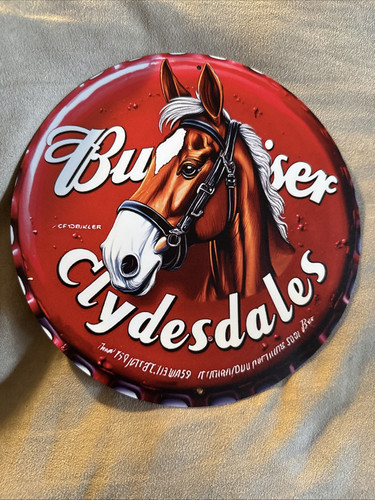 Fantastico Budweiser “Clydesdales” latta in metallo per parete 7,8”x7,8” - Foto 7 di 7