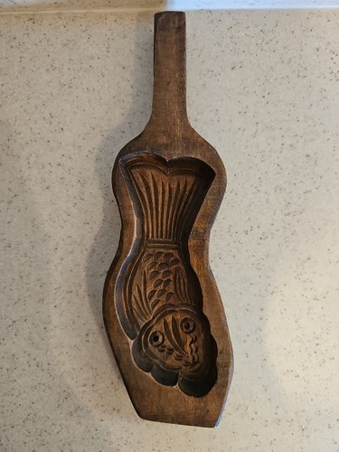 Vintage/Antik Kashigata Holzform Koi Fisch handgeschnitzt Form für Reis, Kuchen, Butter - Bild 17 von 17