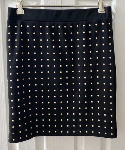 PAPER SCISSORS Ladies Black/Gold Studded Mini Skirt Size 10 (AU8-10)