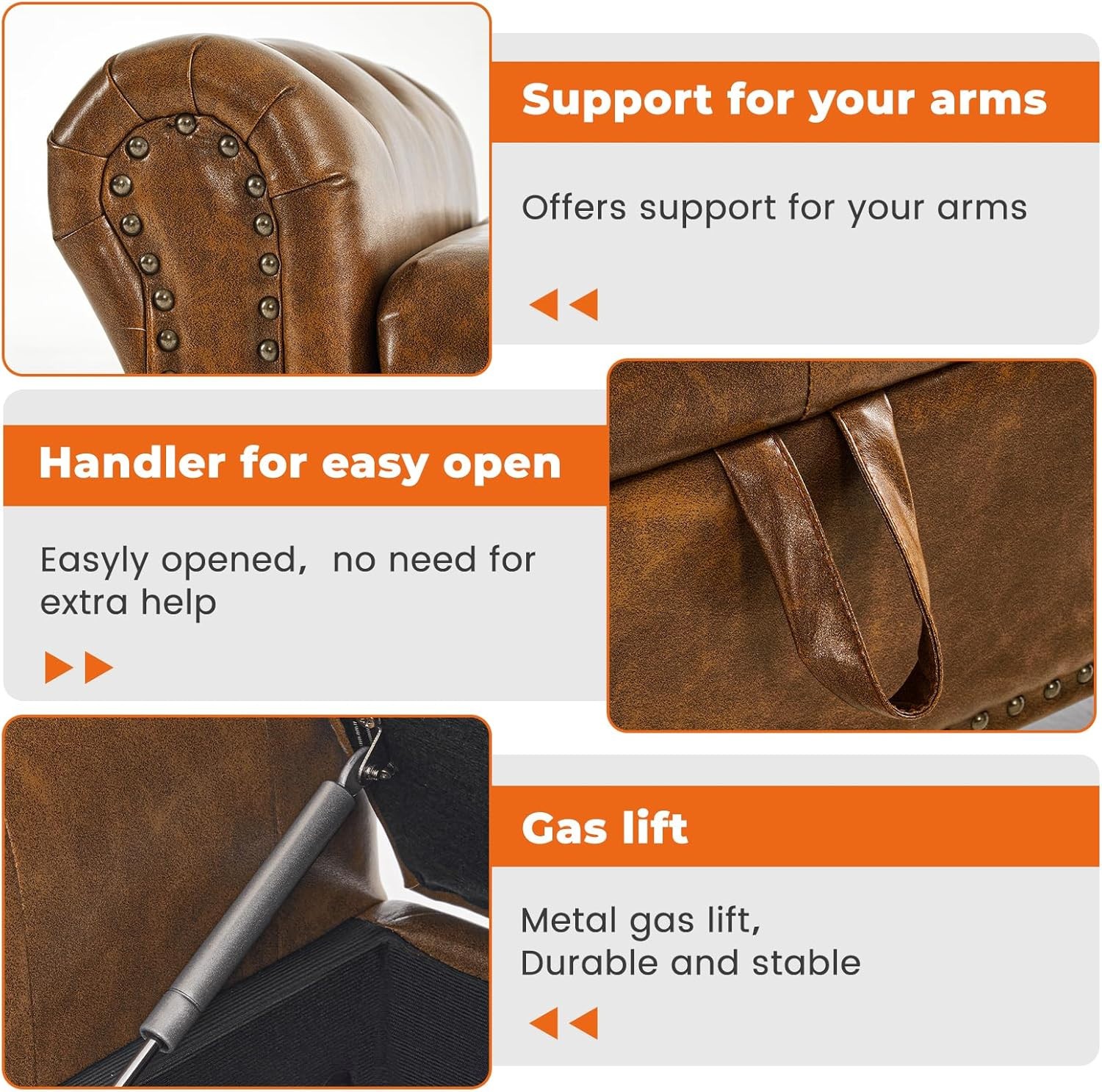 Furniliving Storage Ottoman Bench, Leather Benches End of Bed Bench with Solid W