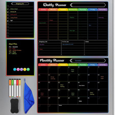 4 Pack Black Magnetic Fridge Calendar Set, 15X11.5 Dry Erase Chalkboard Calendar