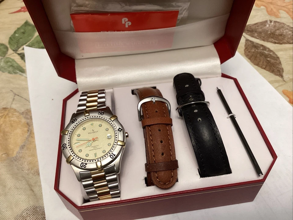 Peugeot Men's Watch in Box - With 3 Bands Papers.serviced Running w/ New Battery - Image 2 of 2