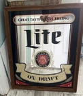Vtg Miller Lite Beer On Draft Mirror Frame Fine Pilsner Bar Pub Sign 17”x22" 70s