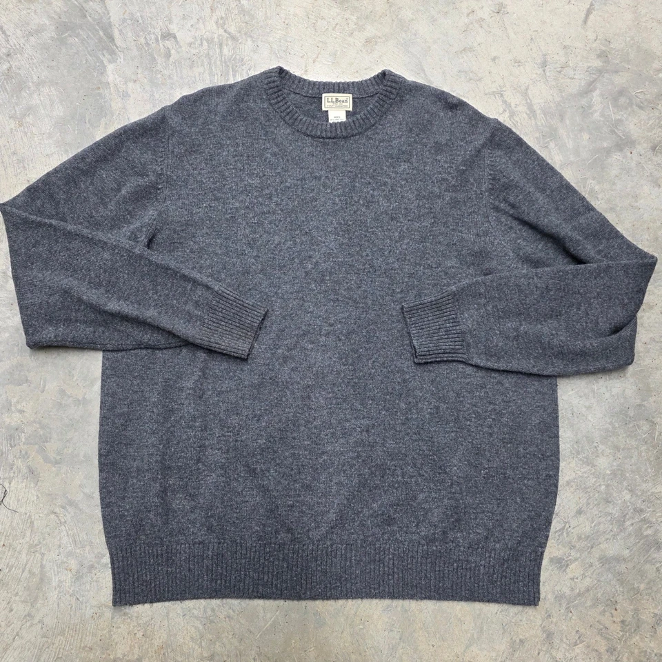 Suéter De Colección LL Bean Para Hombres XL Regular Gris Lana de Cordero Nylon Cuello Redondo Cálido Clásico Foto 2 de 4