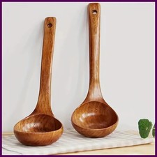 Cuchara de cocina de madera antiadherente de 1 pieza, cucharón de sopa antiescaldaduras sólido diario