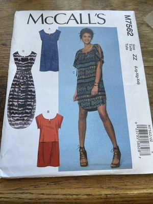 McCalls Pattern M7562 Ms Loose-Fit Pullover Dress~Belt w/Sleeve~Hem Opts  L-XXL