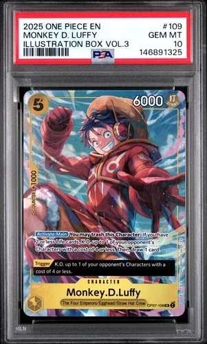 2025 ONE PIECE Illustration Box Vol 3 Eng #109 MONKEY D. LUFFY PSA 10 OP07-109