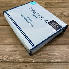 Nautica 4-Piece Queen Sheet Set 100 Cotton 300 Thread Count Solid Blue NEW
