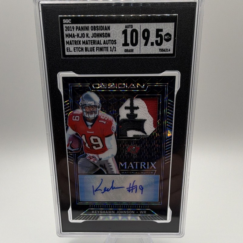 Panini 2019 Obsidian Keyshawn Johnson Matrix Auto Patch Blue 1/1 SGC 9.5
