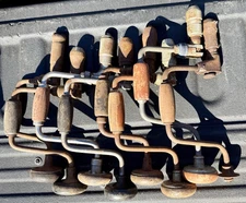 Lot of (8) Antique Brace & Bit HAND DRILLS Egg Beater Wood, 1 Consolidated Tool