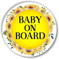 Baby on Board Magnet for Car, 5" Baby on Board Signs for Car, Sunflower 1 pc
