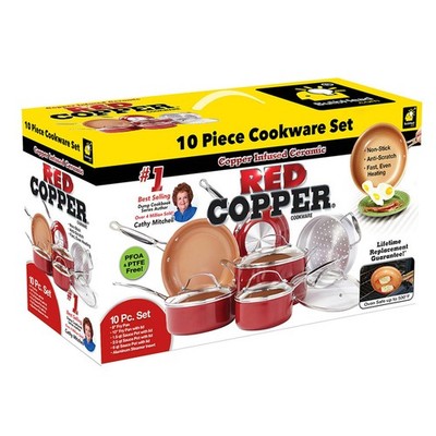 BulbHead (10824) Red Copper 10 PC Copper-Infused Ceramic Non-Stick Cookware Set