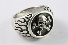 Bague De Crâne De Biker En Argent Vrai 925 Freemason Tête De Mort Tatouage