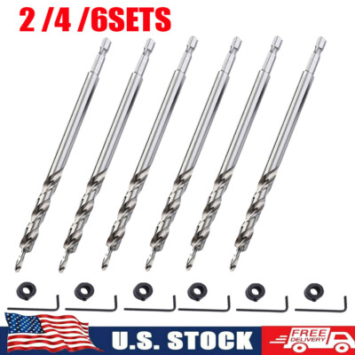 2/4/6Sets For Pocket Hole Drill Jig Guide Kits 9.5mm Hex Twist Step Drill Bit US