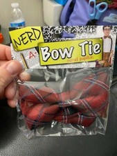 Funny NERD BOW TIE Clown Plaid Bowtie Male Stripper Dancer Tuxedo Gag Red Black