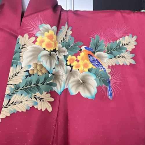 Kimono giapponese Hou Mongi "vestiti da visita" SETA, peonia, piante, bellezza rosa vivo - Foto 16 di 24