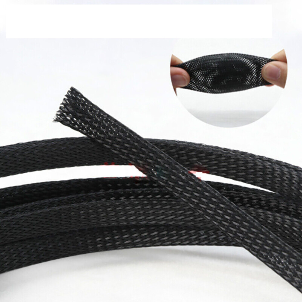 Black PET Expandable Braided Wire Cable Sleeve Sheathing Tube Protection 4~16mm