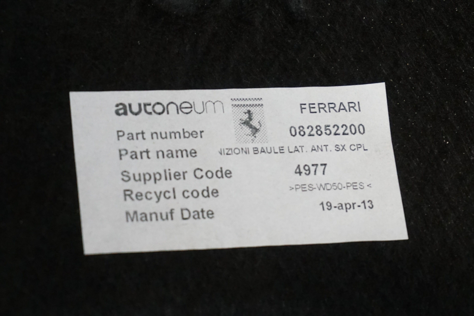 Set 8 Rear Trunk Floor Carpet Trim Cover OEM 083954500 Ferrari California 12-14
