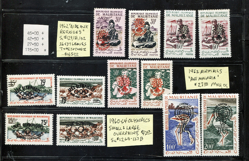 🦋🦋1960-62 Mauritania OVERPRINT lot MNH footnote OLYMPICS, REFUGEE,  Sc$115.00