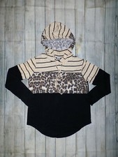 Womens Colorblock Leopard Print Sweatshirt Hoodie Hooded Sweater Size Smal