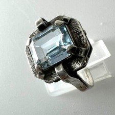 Art Deco Ring 835 Silver with Genuine Aquamarine Vintage Unique Size 11