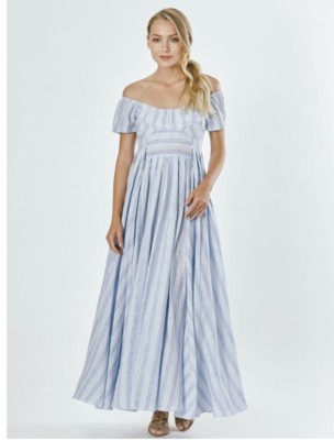 gul hurgel blue stripe linen midi dress Gl Hrgel + Floral Print Linen Midi Dress