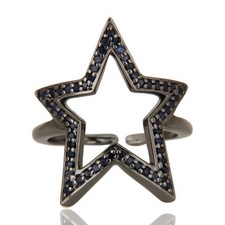 Black Rhodium Sterling Silver Natural Blue Sapphire Designer Midi Ring Jewelry