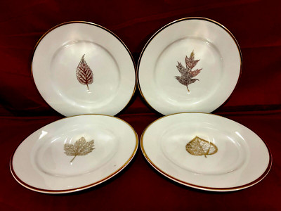 The Cellar Set Of 4 Gold Leaves & Gold Rim Dessert/Appetizer Plates 7 1/2''
