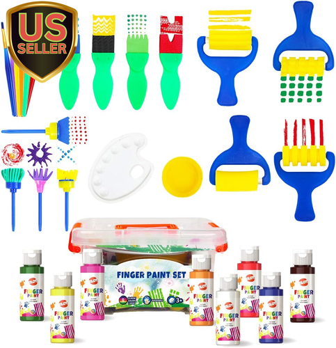 Early Learning Kids Paint Set Washable Finger Paint with Assorted Painting Br...