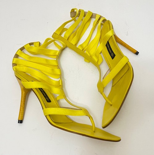 Plein Sud Italy Women's Strappy Shoes Yellow Leather Size 38 Retail $390
