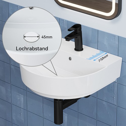 HOROW Waschbecken Halbrund Hänge-Waschschale Waschtisch Weiß mit schmalem Rand - Bild 4 von 7