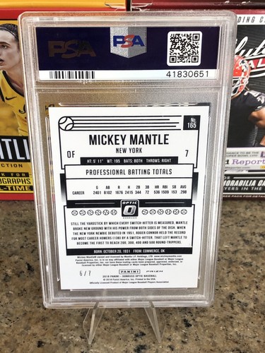 2018 Panini Donruss Optic Mickey Mantle Cracked Ice #165 PSA 10 POP 2 Yankees - Bild 7 von 11