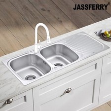 JASSFERRY New Inset Stainless Steel Kitchen Sink Double 2 Bowl Drainboard