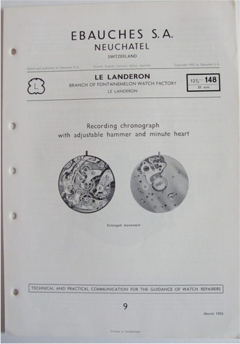 Watchmaker's-Technical Communications Ebauches S.A. No. 1 to 11 Switzerland 1953 - Picture 10 of 14