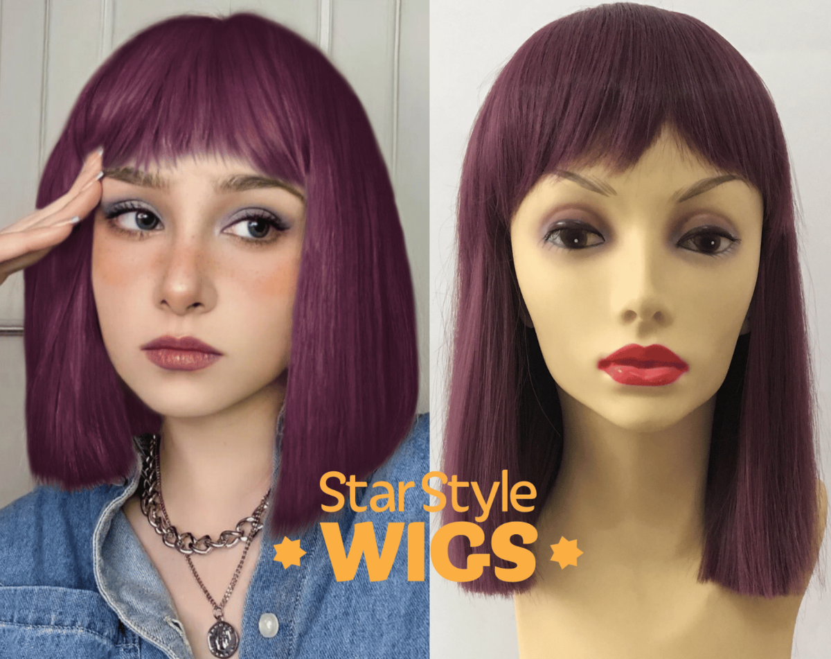 Purple plum bob wig Epic Cosplay Apollo Dark Plum Purple Shaggy Wig for Spiking  main image 2