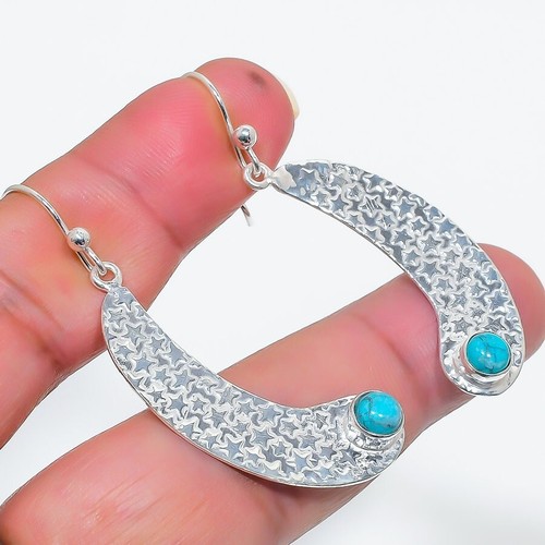 Turquoise Gemstone 925 Sterling Silver Earring Unique Women Jewelry AG 26 - Picture 3 of 4