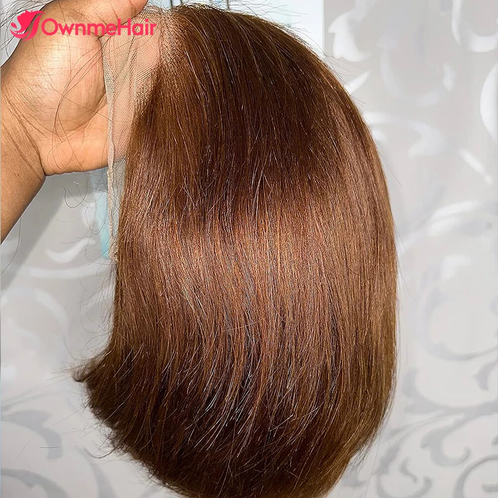 13x4 HD Lace Front Bob Wig Brazilian Human Hair Pre Plucked Brown 4#